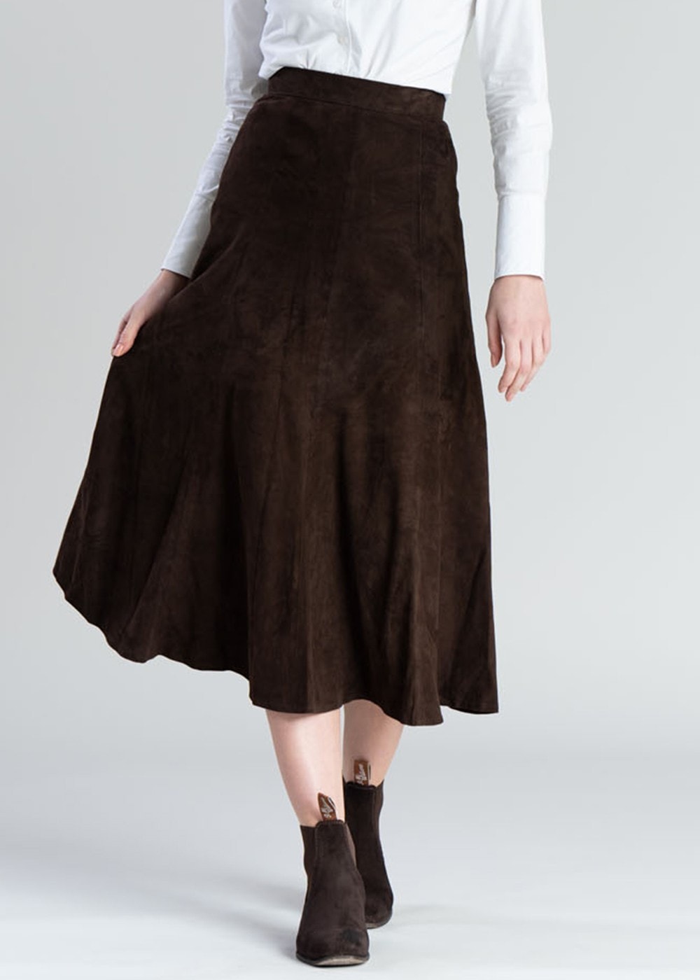 Panel Suede Skirt - Brown - 1