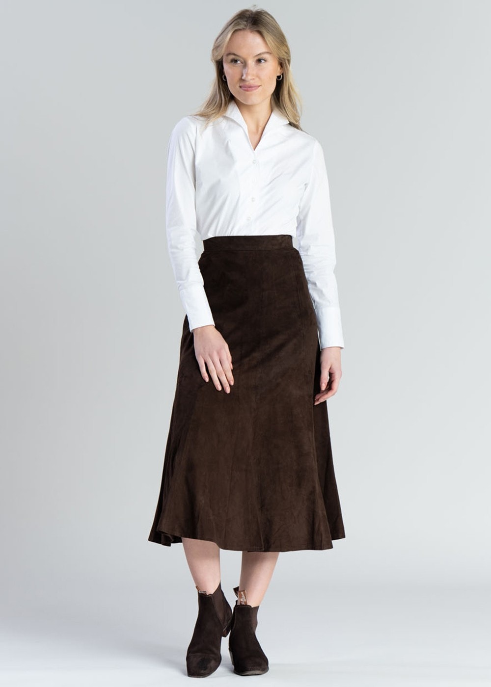 Panel Suede Skirt - Brown - 3