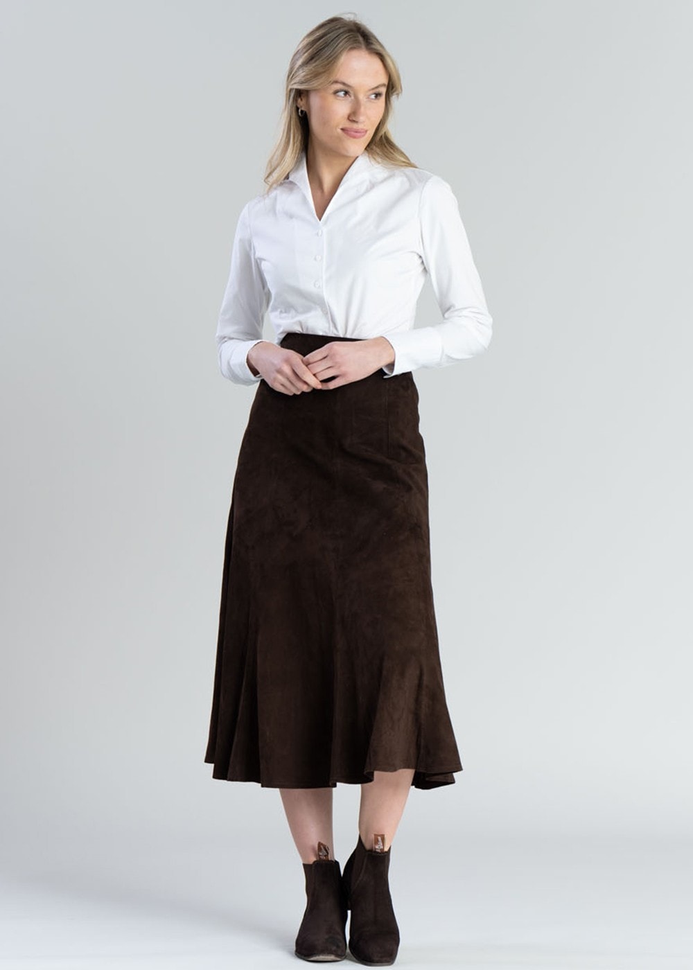 Panel Suede Skirt - Brown - 5