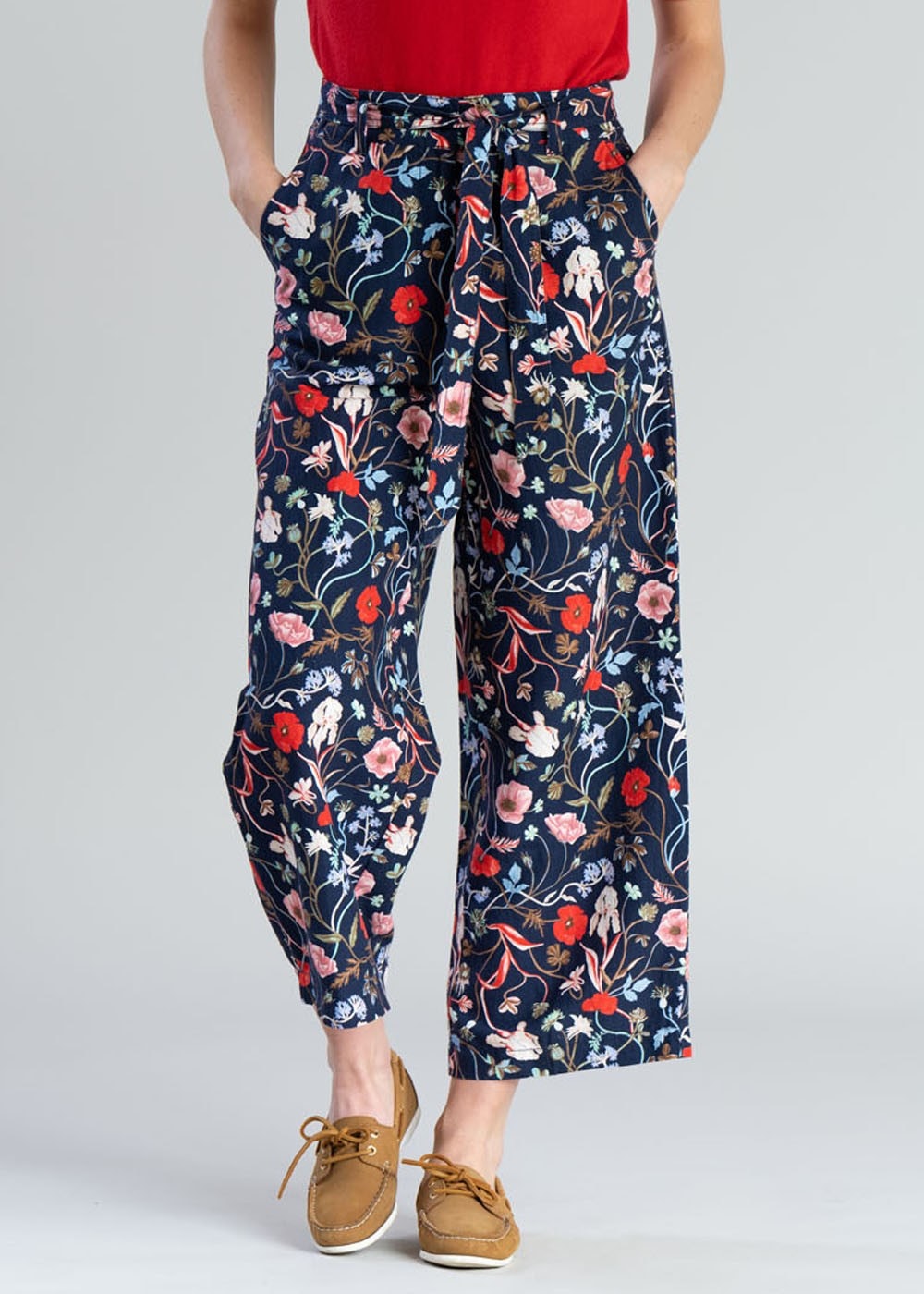 Floral Cropped Trousers - Classic Blue - 1