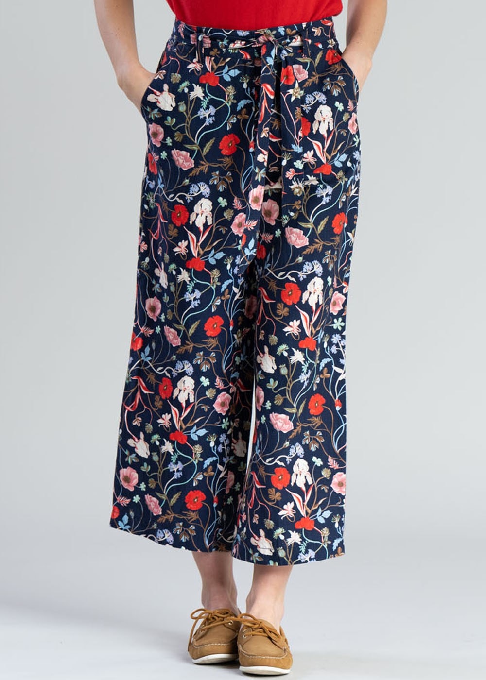 Floral Cropped Trousers - Classic Blue - 2