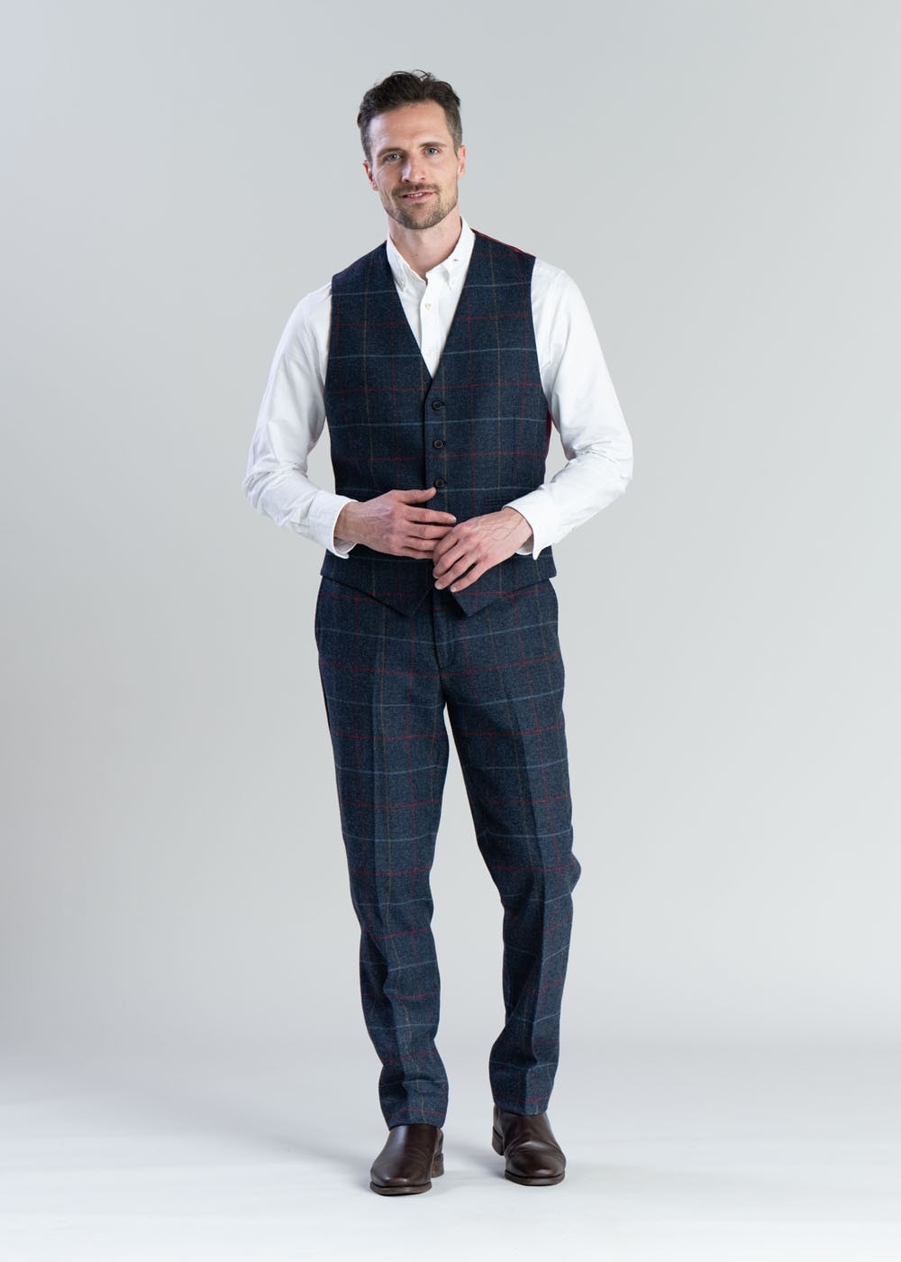 Haincliffe Trousers - Blue with Red and Caramel Check - 4