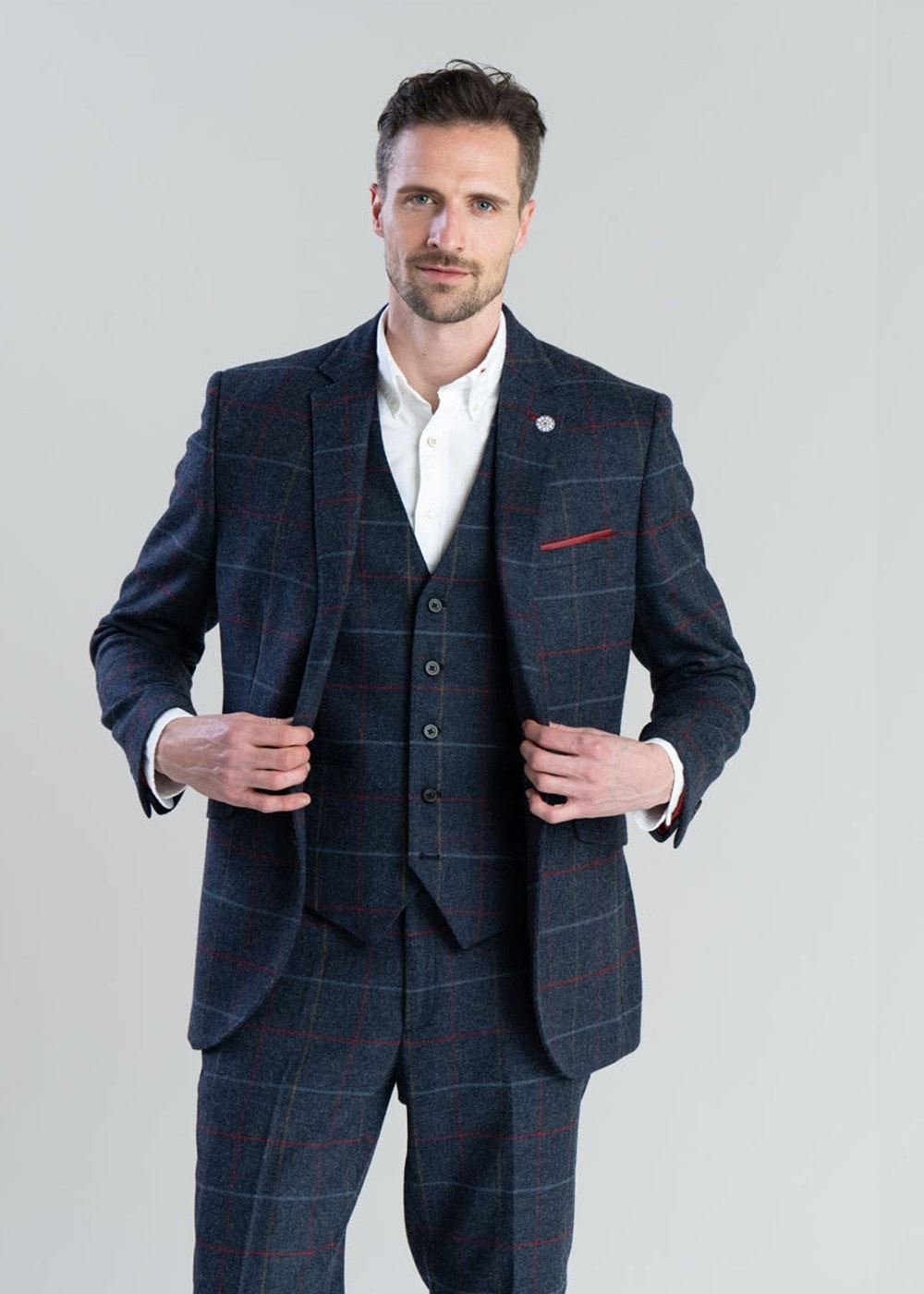 Haincliffe Jacket - Blue with Red and Caramel Check - 3