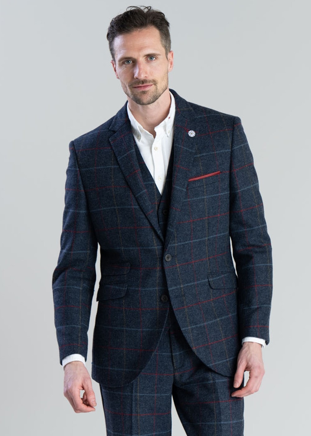 Haincliffe Jacket - Blue with Red and Caramel Check - 1