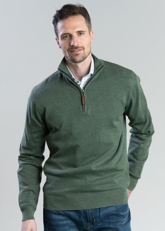 Porthmeor Pima Cotton Quarter Zip - Country Green - 1