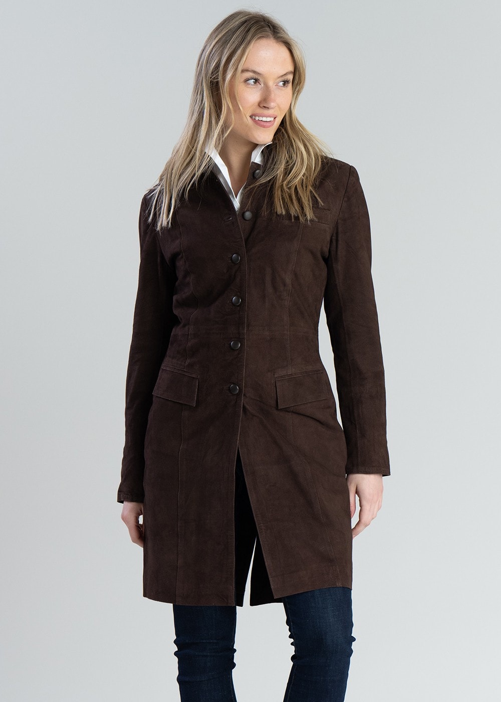 Long Suede Coat - Brown - 1