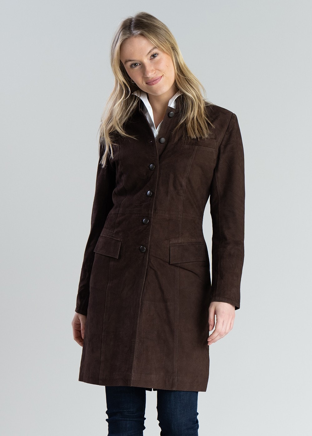 Long Suede Coat - Brown - 3