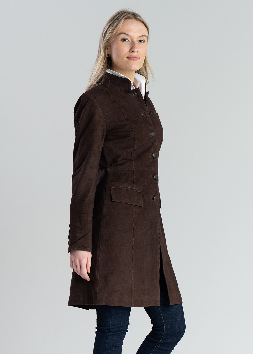 Long Suede Coat - Brown - 4