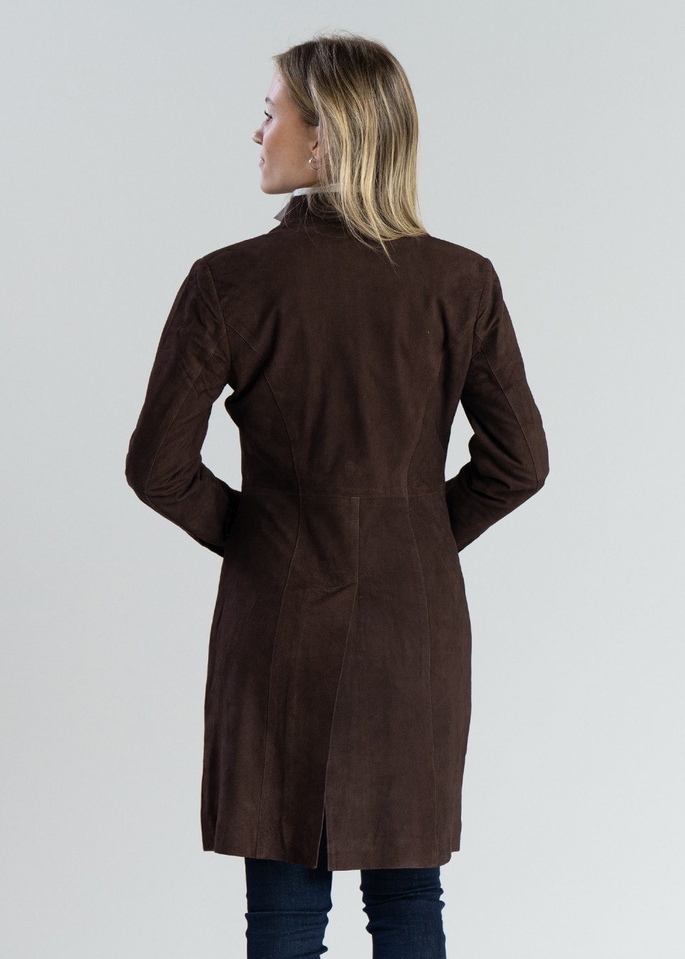 Long Suede Coat - Brown - 5