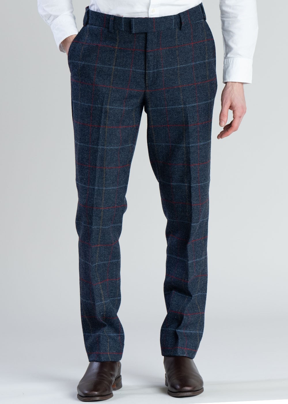 Haincliffe Trousers - Blue with Red and Caramel Check - 1