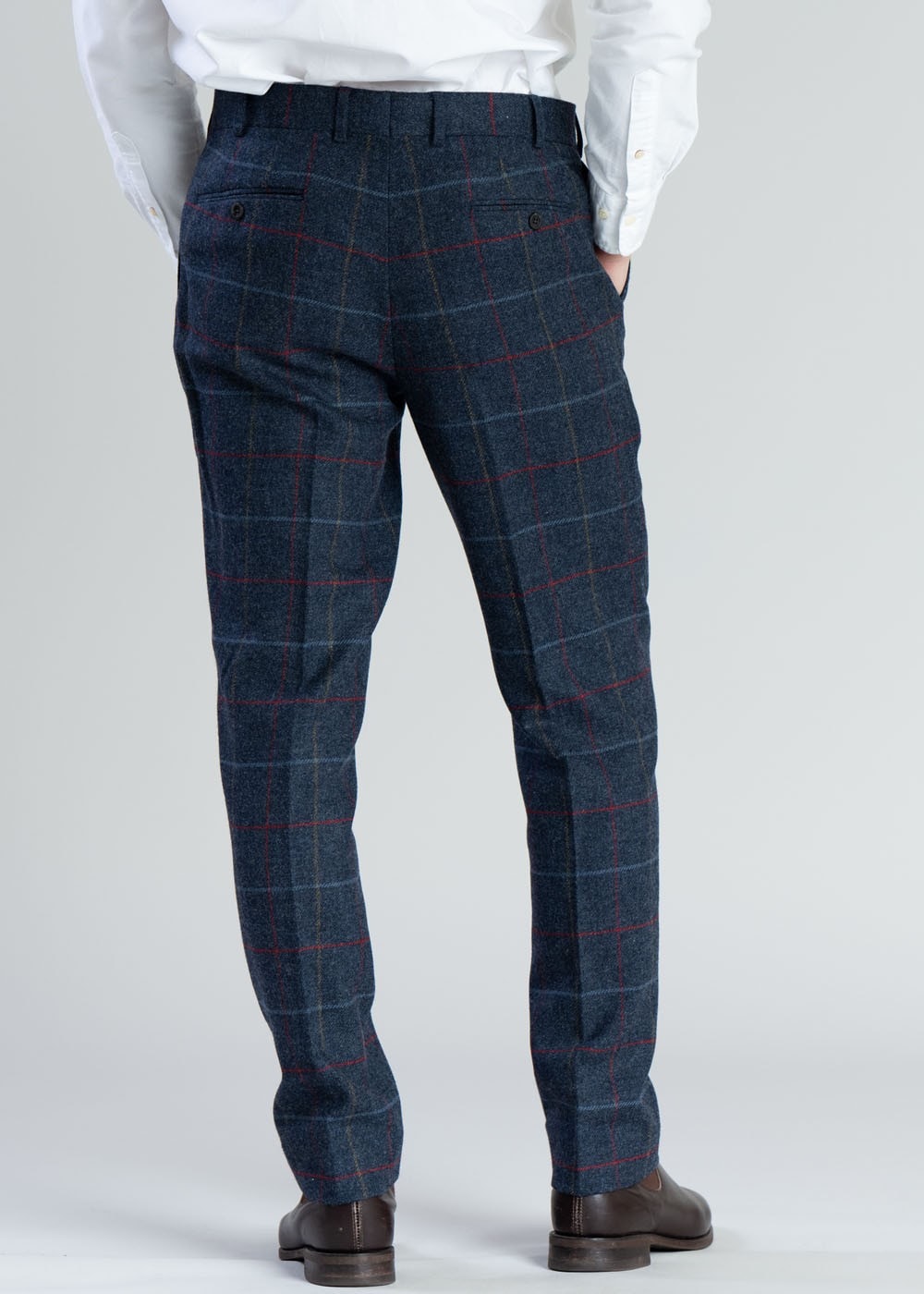 Haincliffe Trousers - Blue with Red and Caramel Check - 3