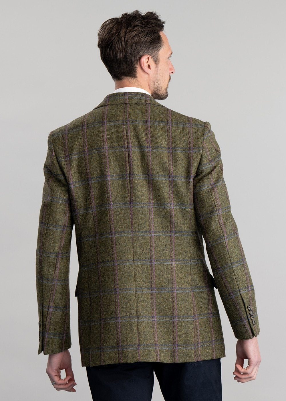 Alnmouth Tweed Jacket - Moss Green with Navy and Burgundy Check - 4