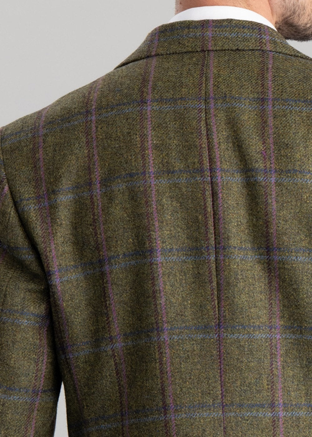 Alnmouth Tweed Jacket - Moss Green with Navy and Burgundy Check - 6