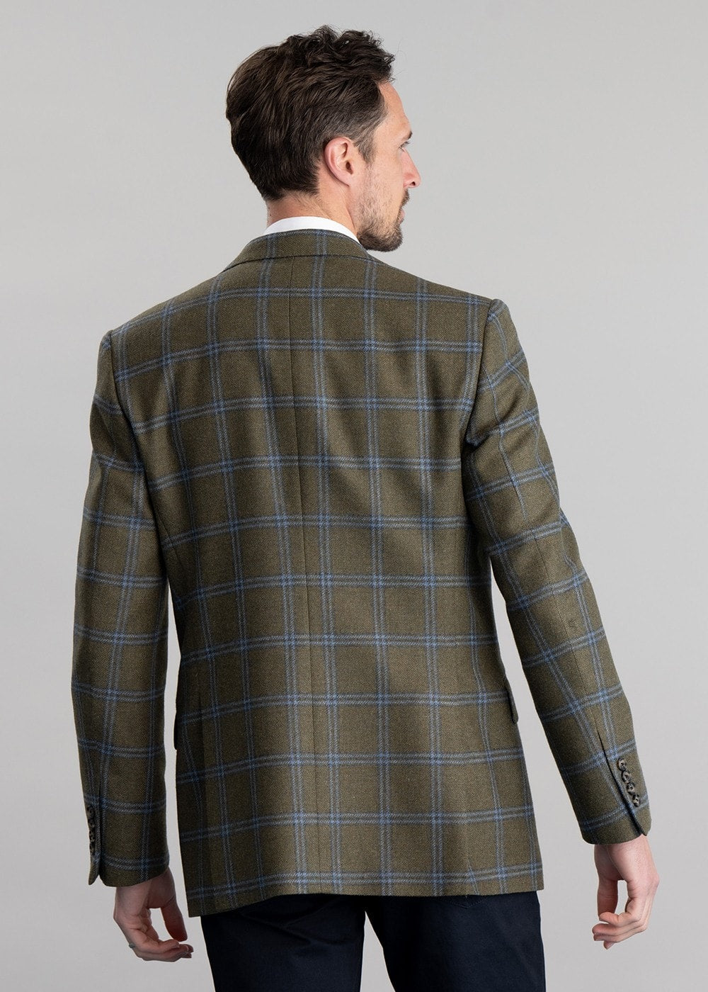 Amble Tweed Jacket - Olive with Sky Blue and Navy Check - 4