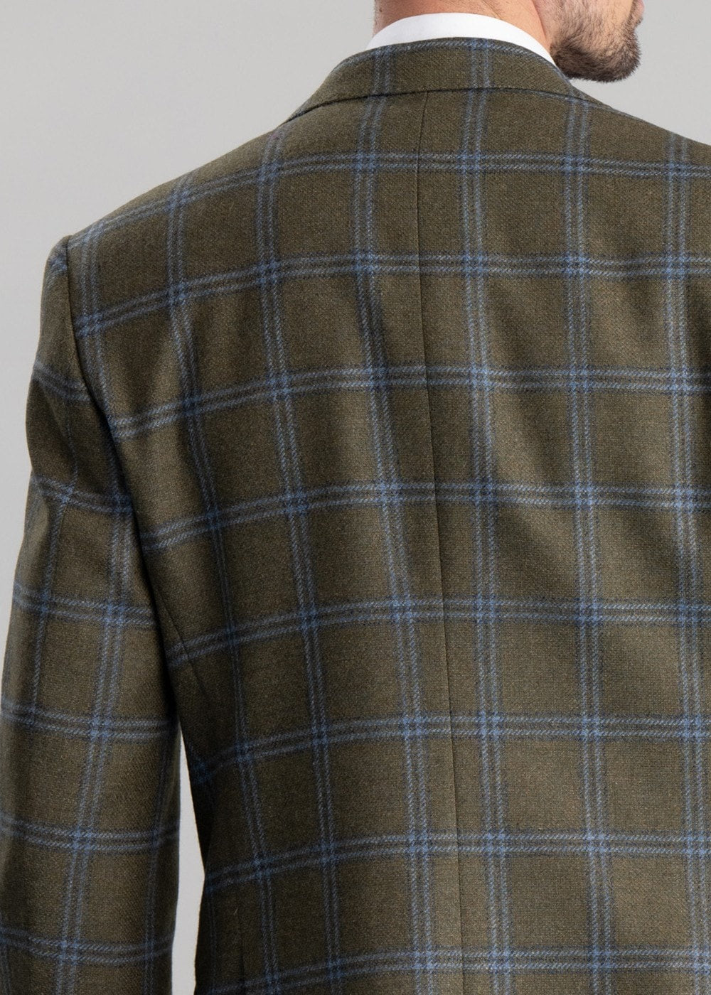 Amble Tweed Jacket - Olive with Sky Blue and Navy Check - 6