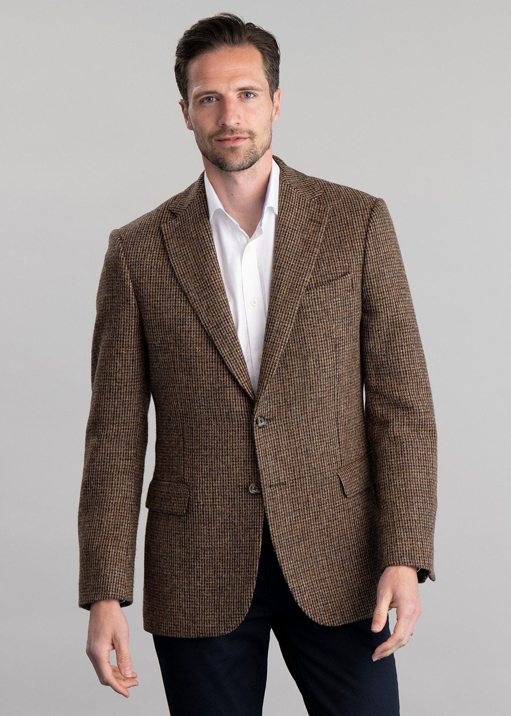 Beal Harris Tweed Jacket - Brown and Olive Shepherds Check - 1