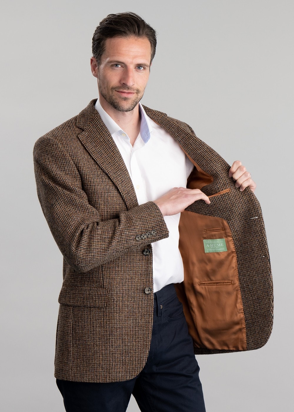 Beal Harris Tweed Jacket - Brown and Olive Shepherds Check - 5