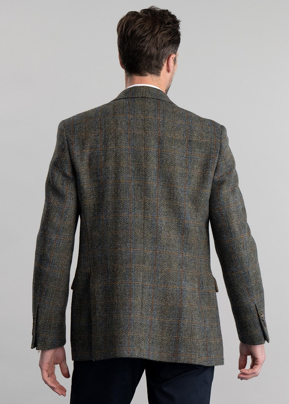 Belford Harris Tweed Jacket - Olive Herringbone with Sienna, Rust and Blue Check - 5