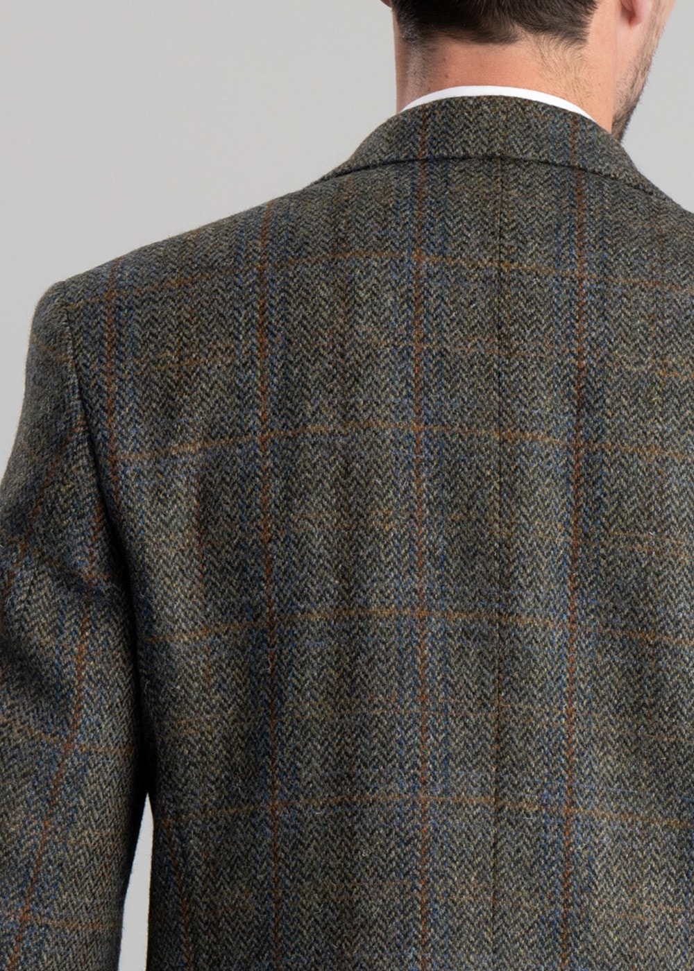 Belford Harris Tweed Jacket - Olive Herringbone with Sienna, Rust and Blue Check - 7