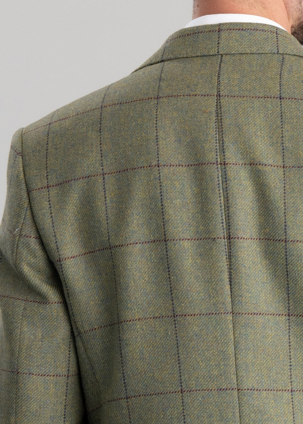 Belsay Tweed Jacket - Lovat with Mid Blue and Burgundy Check - 6