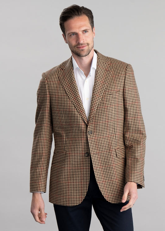 Chillingham Tweed Jacket - Oatmeal, Brown and Olive Gunclub Check with Burgun - 1