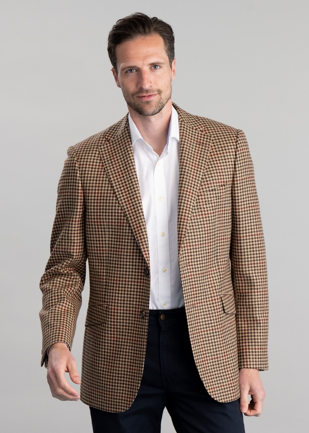 Chillingham Tweed Jacket - Oatmeal, Brown and Olive Gunclub Check with Burgun - 3