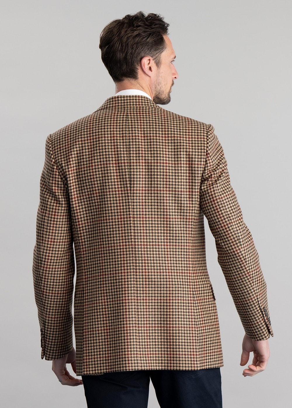 Chillingham Tweed Jacket - Oatmeal, Brown and Olive Gunclub Check with Burgun - 4