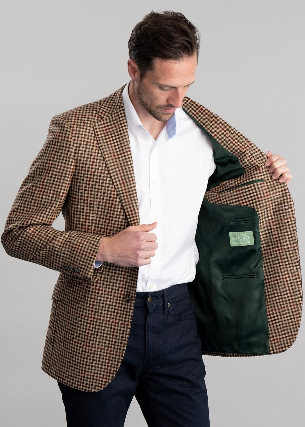 Chillingham Tweed Jacket - Oatmeal, Brown and Olive Gunclub Check with Burgun - 6