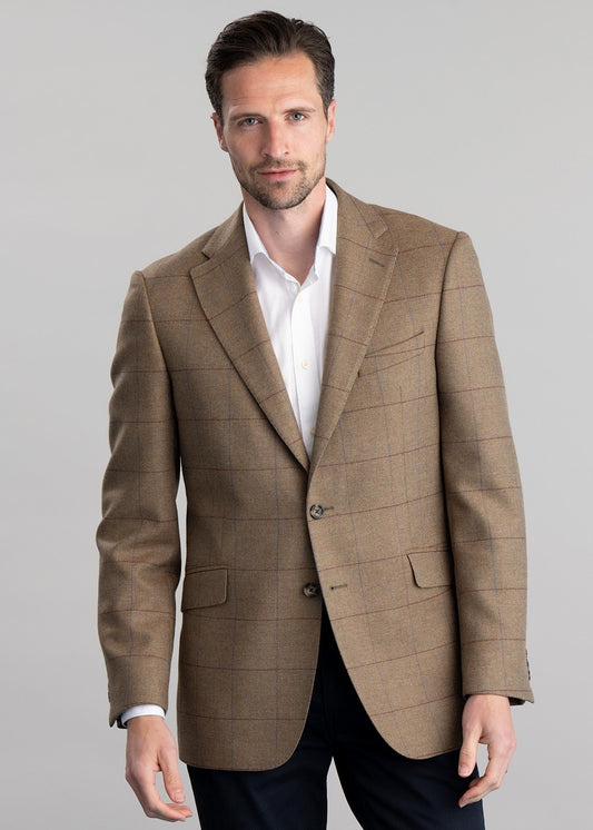 Corbridge Tweed Jacket - Blue and Green Twill with Red and Royal Blue Check - 1