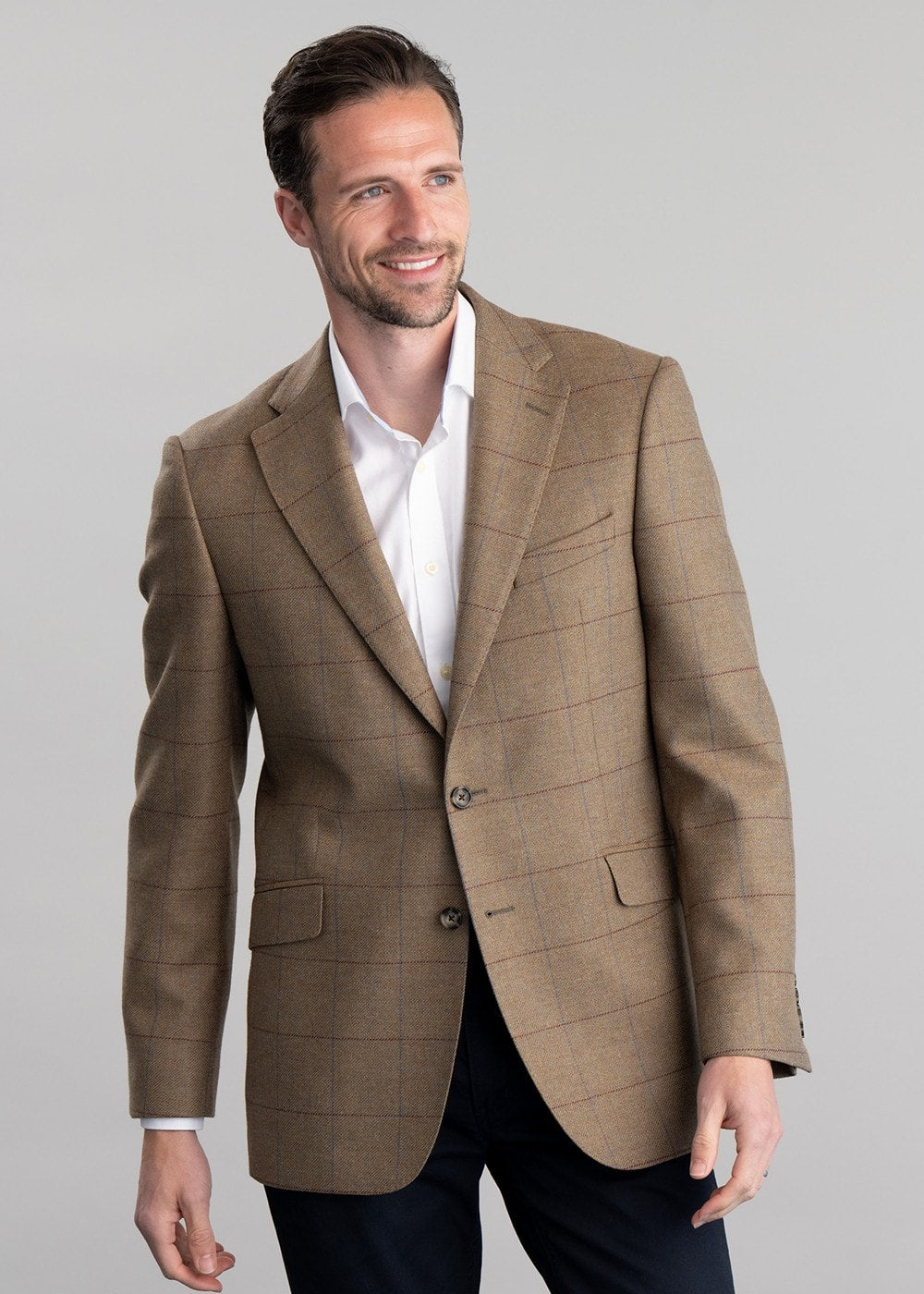 Corbridge Tweed Jacket - Blue and Green Twill with Red and Royal Blue Check - 3