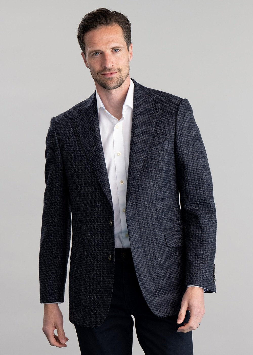 Warkworth Tweed Jacket - Houndstooth Check with Grey and Navy - 1