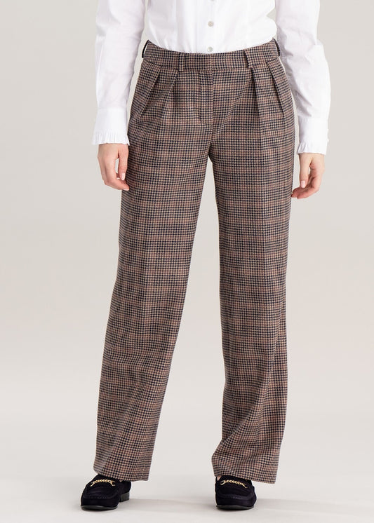 Twill Wide Leg Trousers - Plum Houndstooth - 1