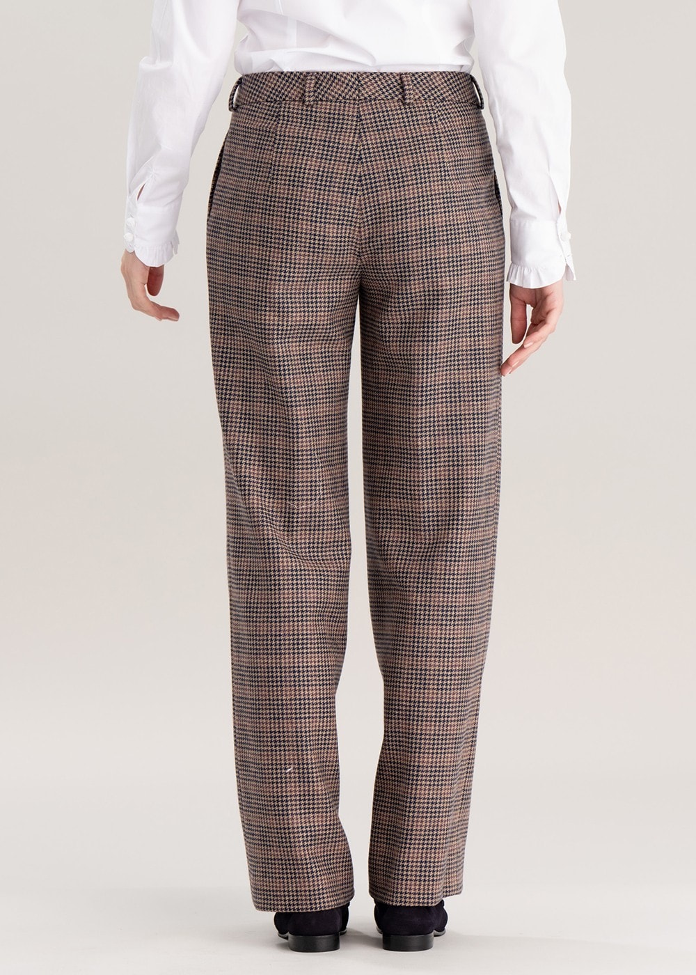 Twill Wide Leg Trousers - Plum Houndstooth - 3