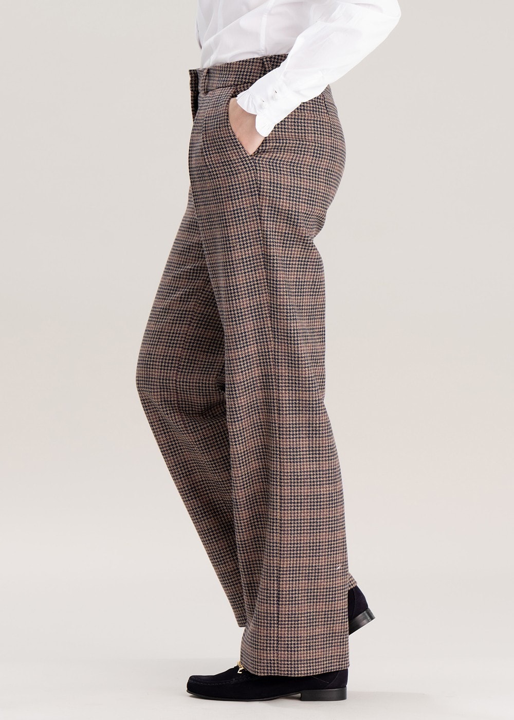 Twill Wide Leg Trousers - Plum Houndstooth - 4