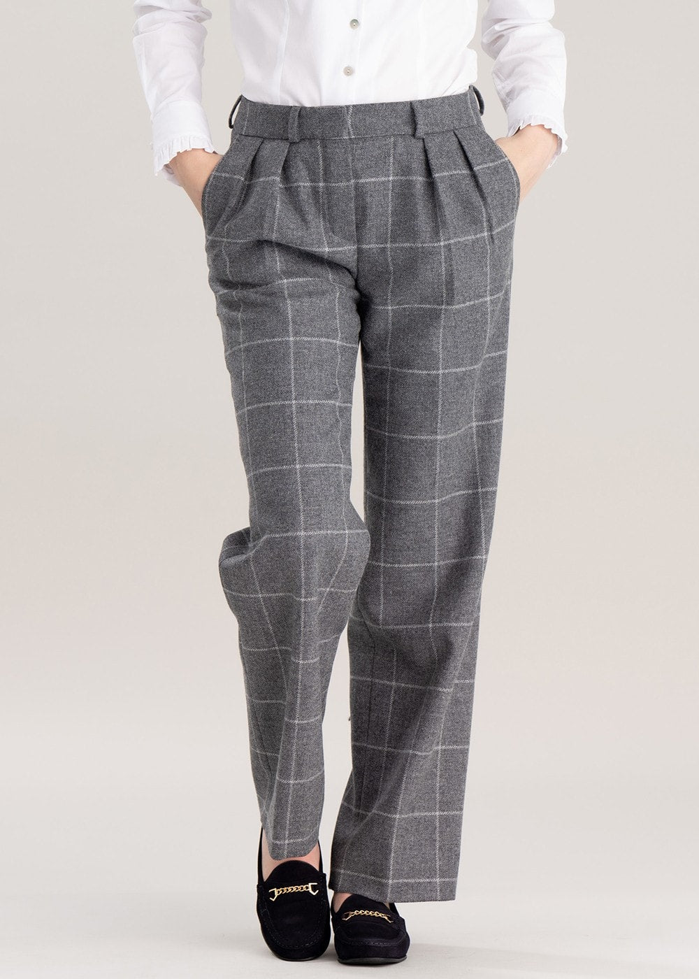 Twill Wide Leg Trousers - Cambridge Check - 1