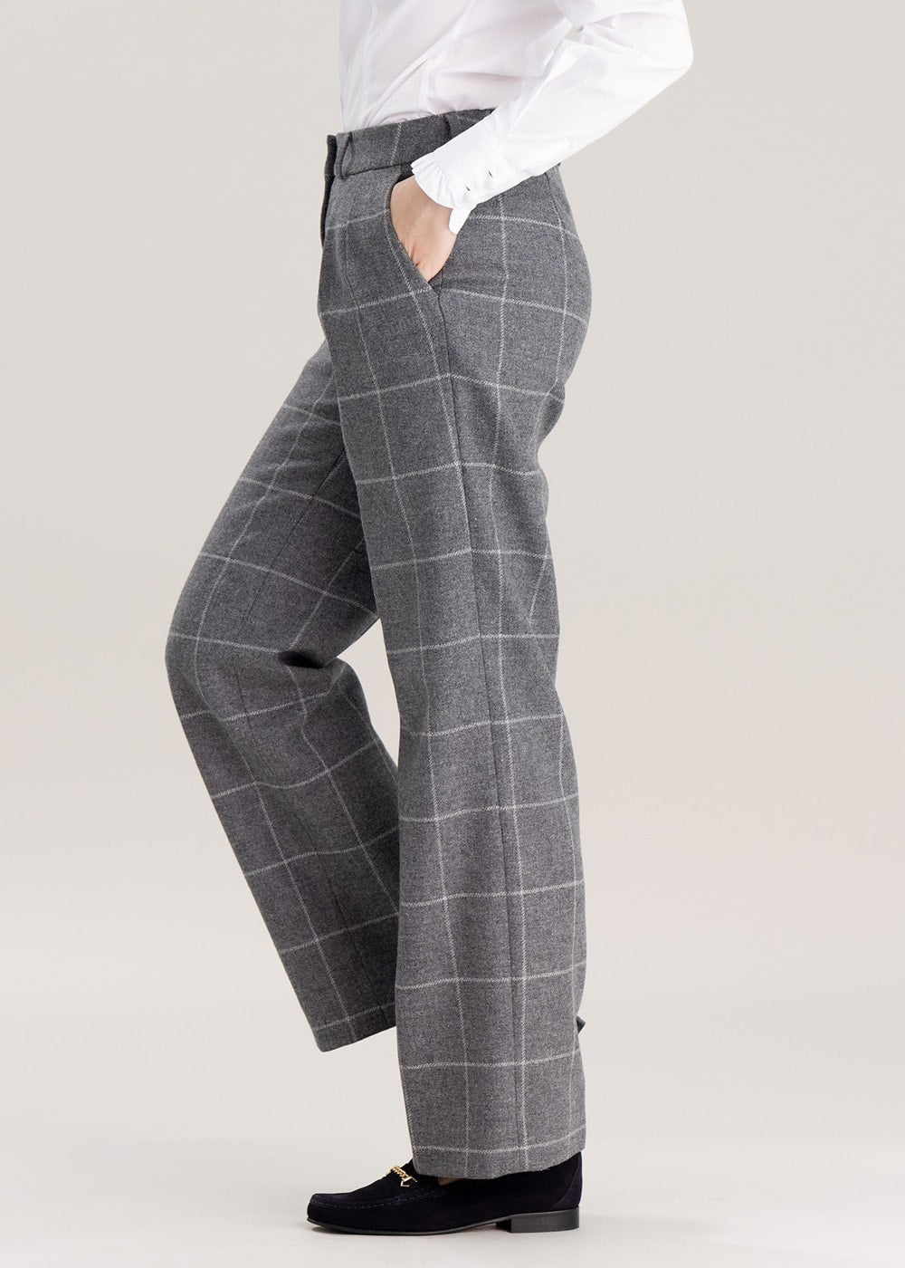 Twill Wide Leg Trousers - Cambridge Check - 4