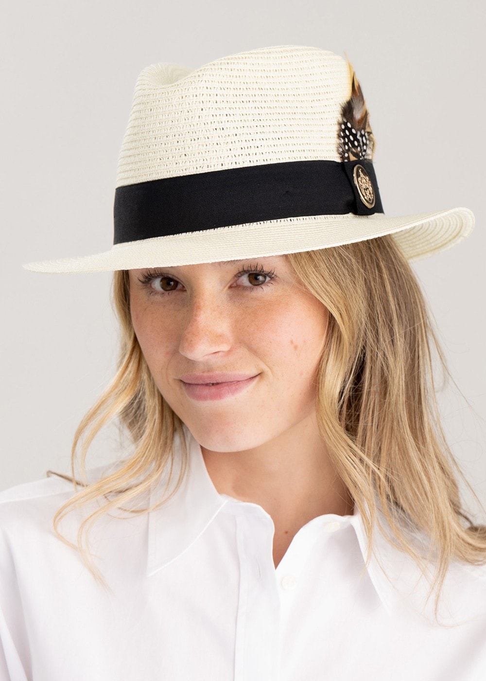 The Aldeburgh Fedora with Guinea and Pheasant Feather - Cream - 1