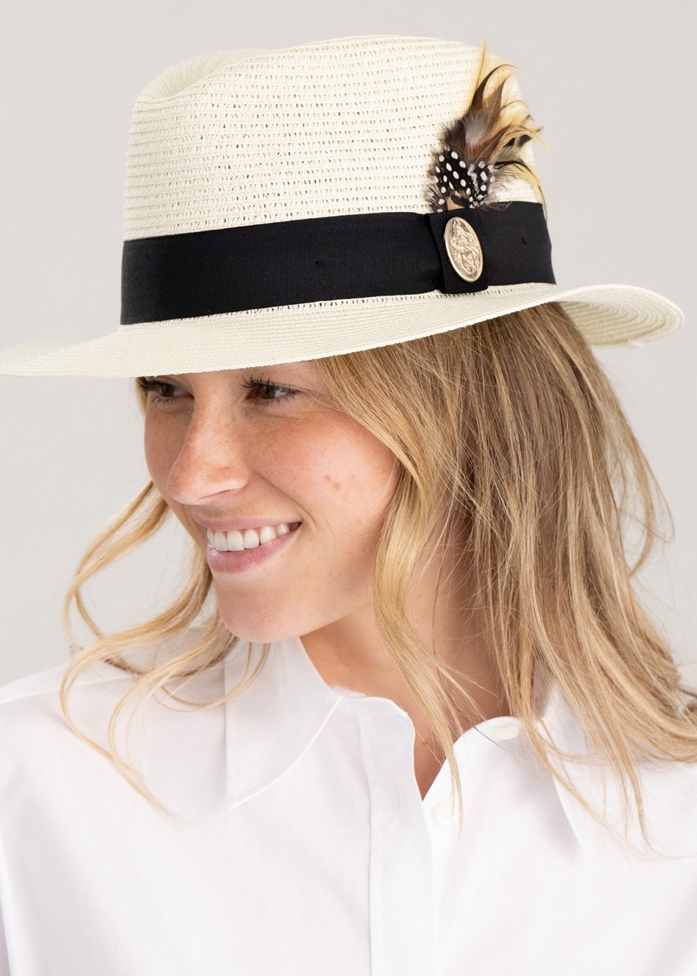 The Aldeburgh Fedora with Guinea and Pheasant Feather - Cream - 2