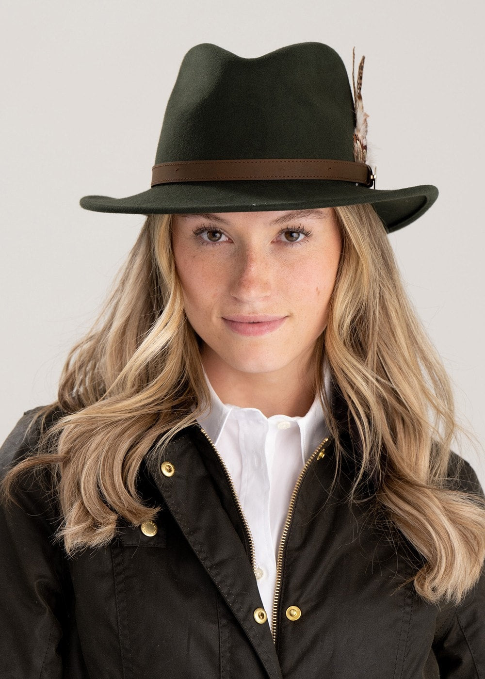 Suffolk Fedora Bronze Side Feather - Olive - 1