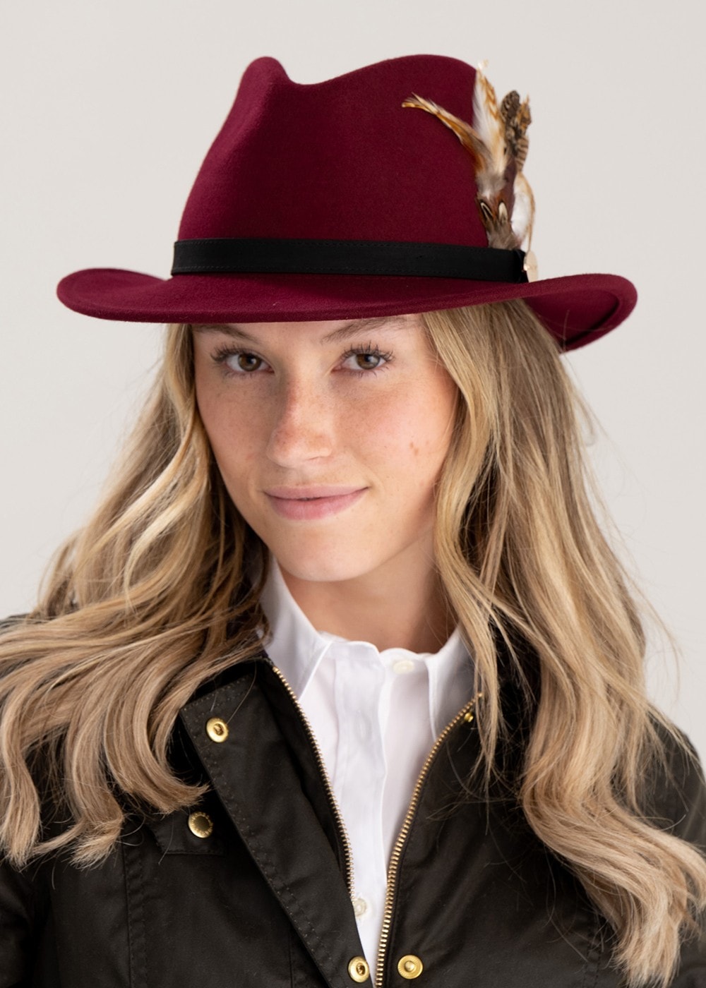 Suffolk Fedora Bronze Side Feather - Maroon - 1