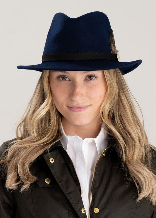 Suffolk Fedora Midnight Side Feather - Navy - 1