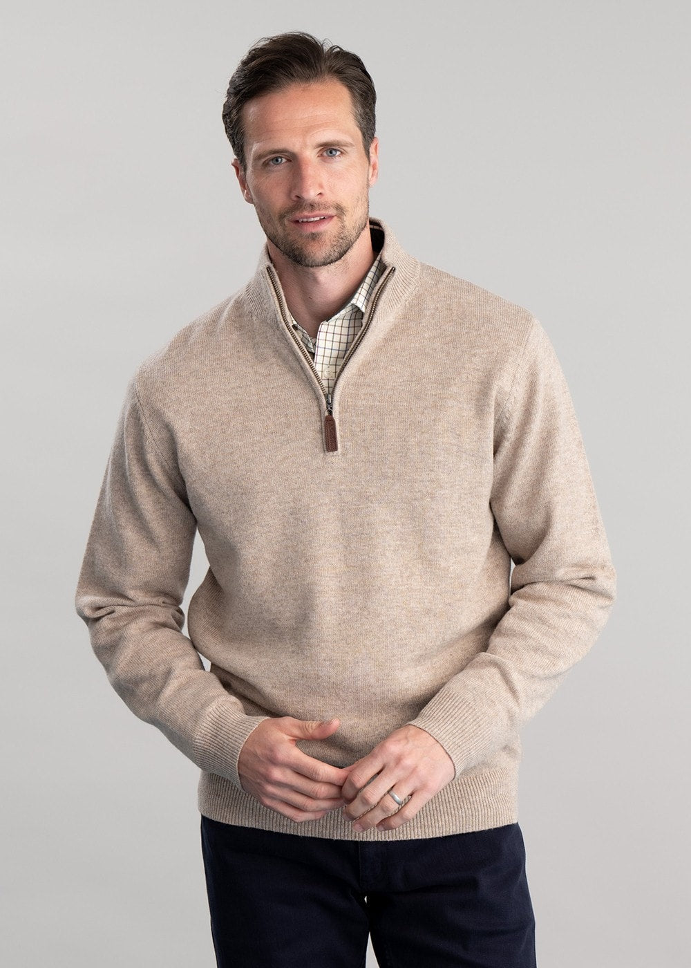 Lambswool Zip Neck Jumper - Oat - 4