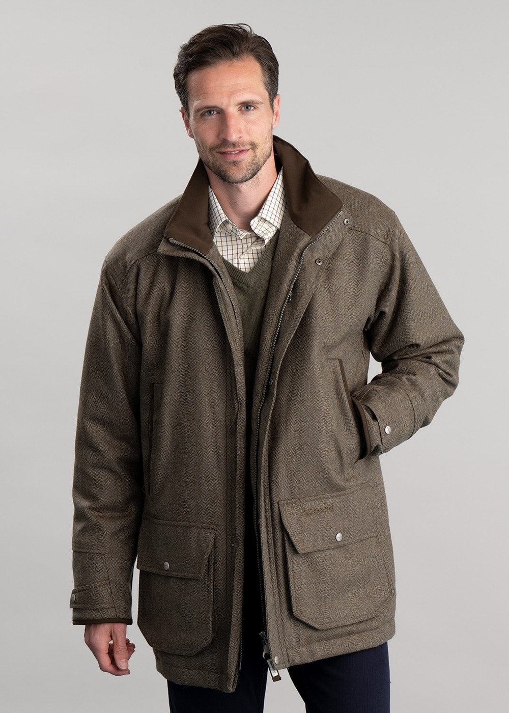 Ptarmigan Tweed Classic Coat - Loden Green Herringbone Tweed - 1