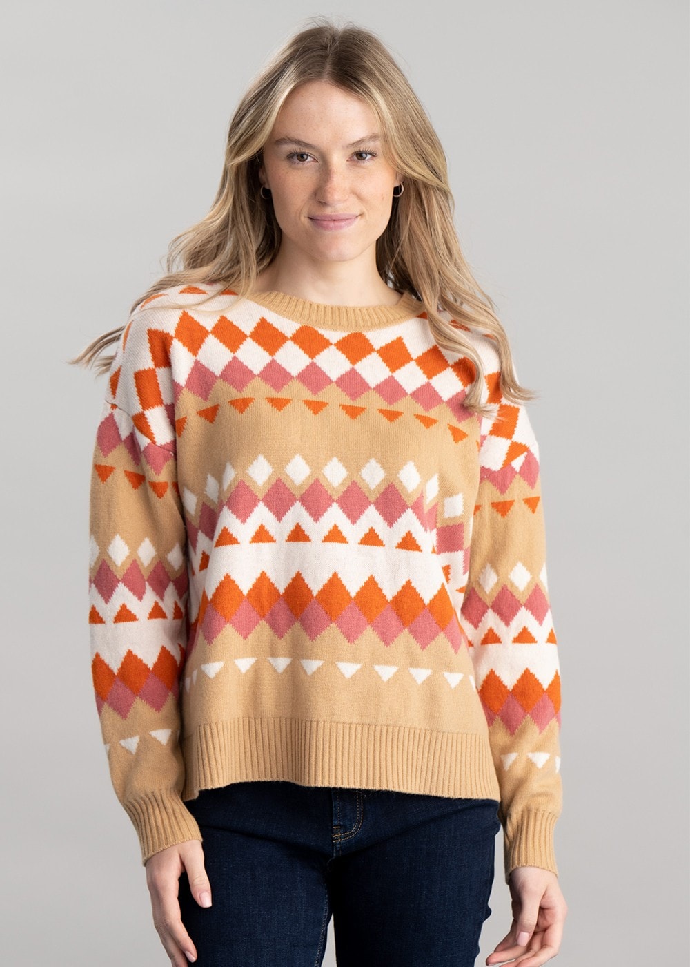 Fairisle Crew Neck - Toffee Beige - 1