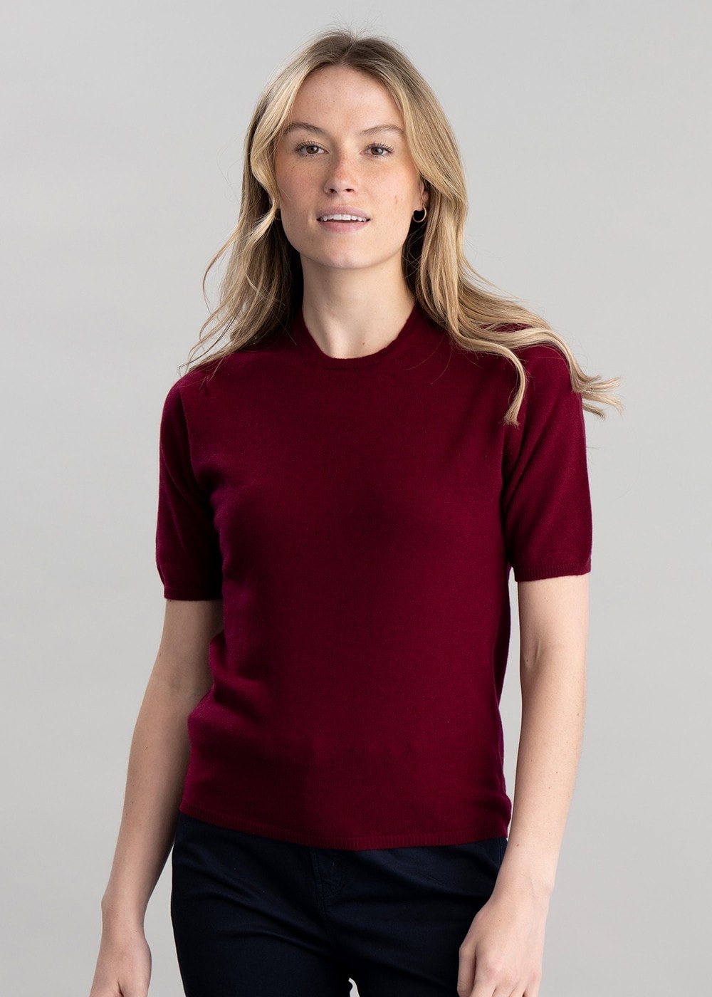 Millie Cashmere Short Sleeve Crew - Claret - 1