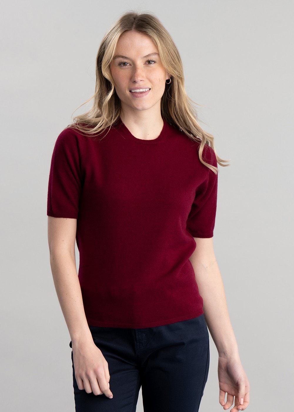 Millie Cashmere Short Sleeve Crew - Claret - 2