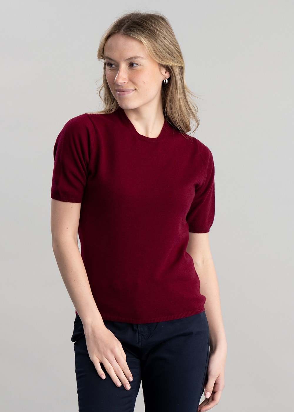 Millie Cashmere Short Sleeve Crew - Claret - 4