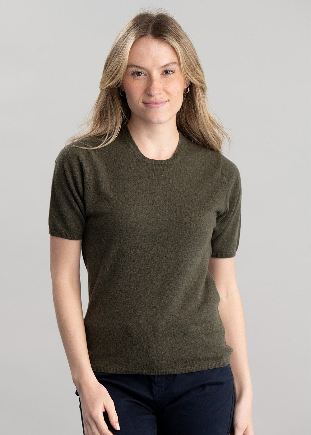 Millie Cashmere Short Sleeve Crew - Loden Mix - 1