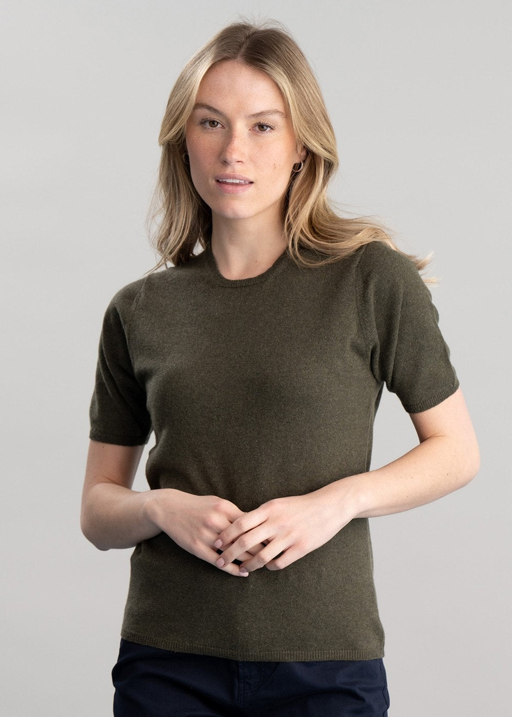 Millie Cashmere Short Sleeve Crew - Loden Mix - 2