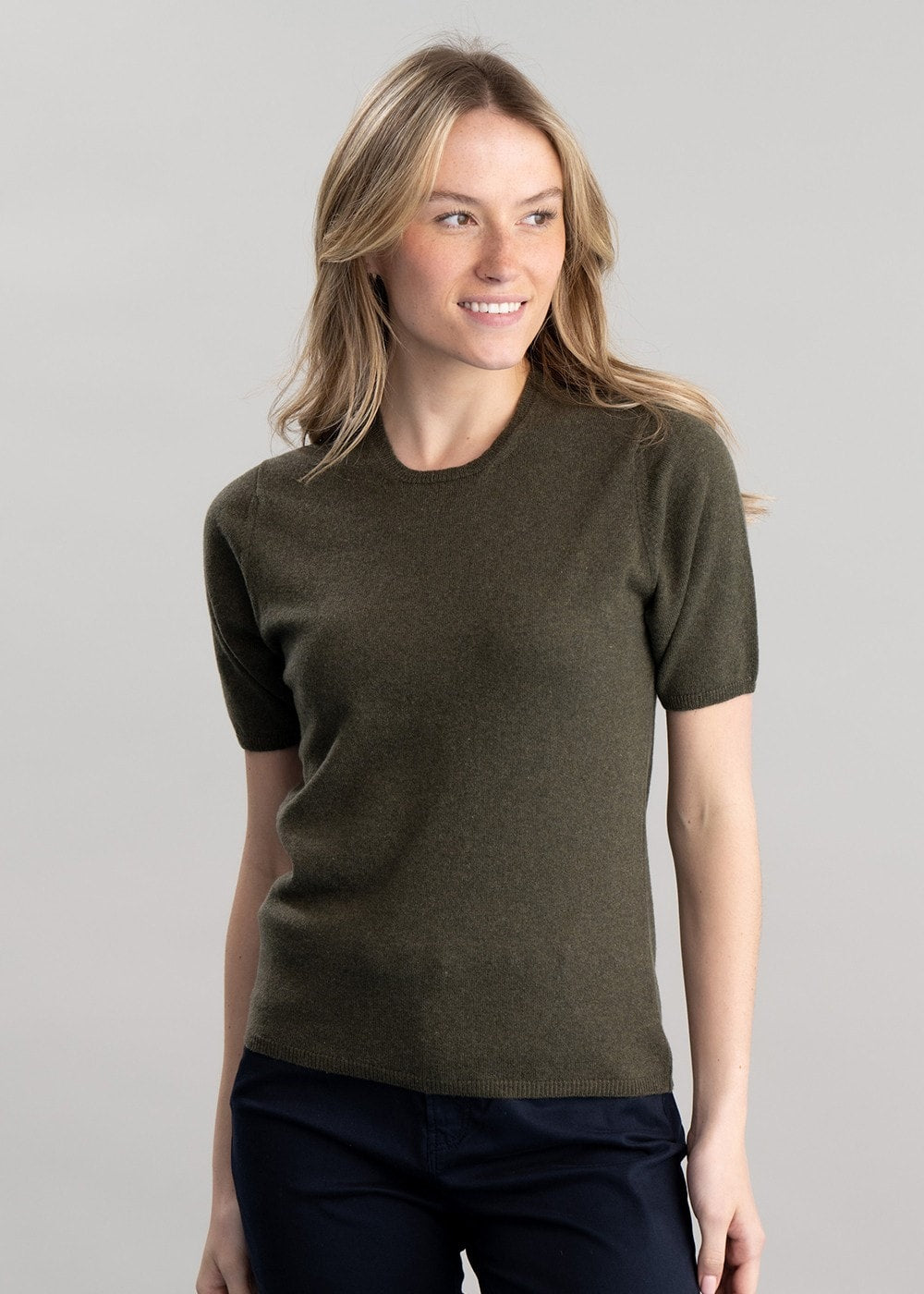 Millie Cashmere Short Sleeve Crew - Loden Mix - 3